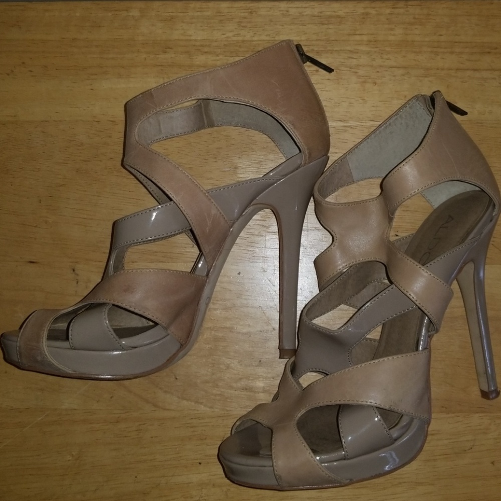 Open-Toe Aldo Leather/Patten Bootie